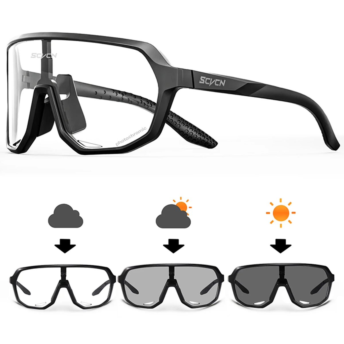 SCVCN New Photochromic Cycling Glasses Motorcycle Bike Riding Outdoor Sport Cycling Sunglasses Men Women Hiking UV400 Goggles