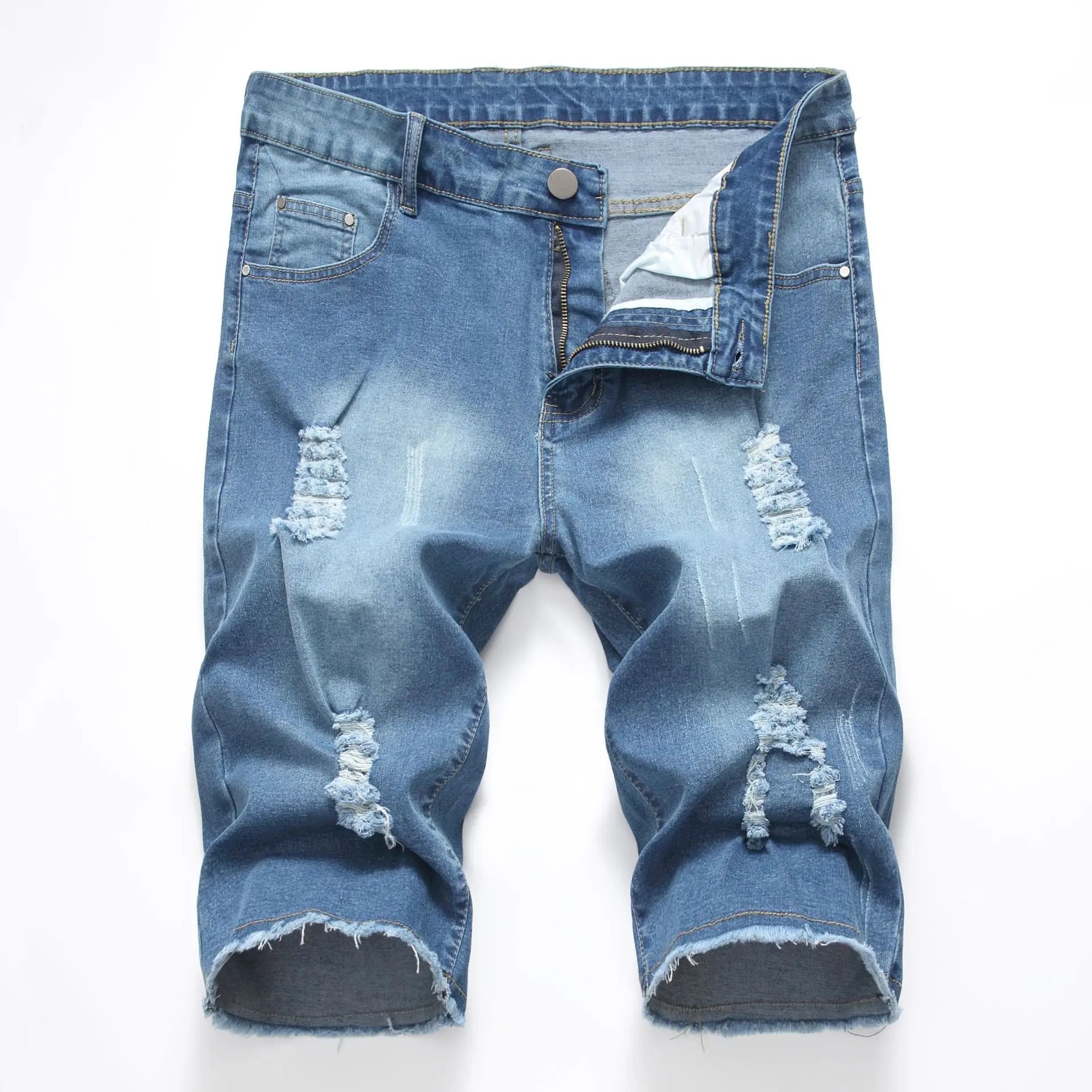 2026 New Denim Shorts for Men Fashion Casual Stretch Straight Short Jeans Men Summer Trend Holes Slim Fit Cowboy Short Trousers