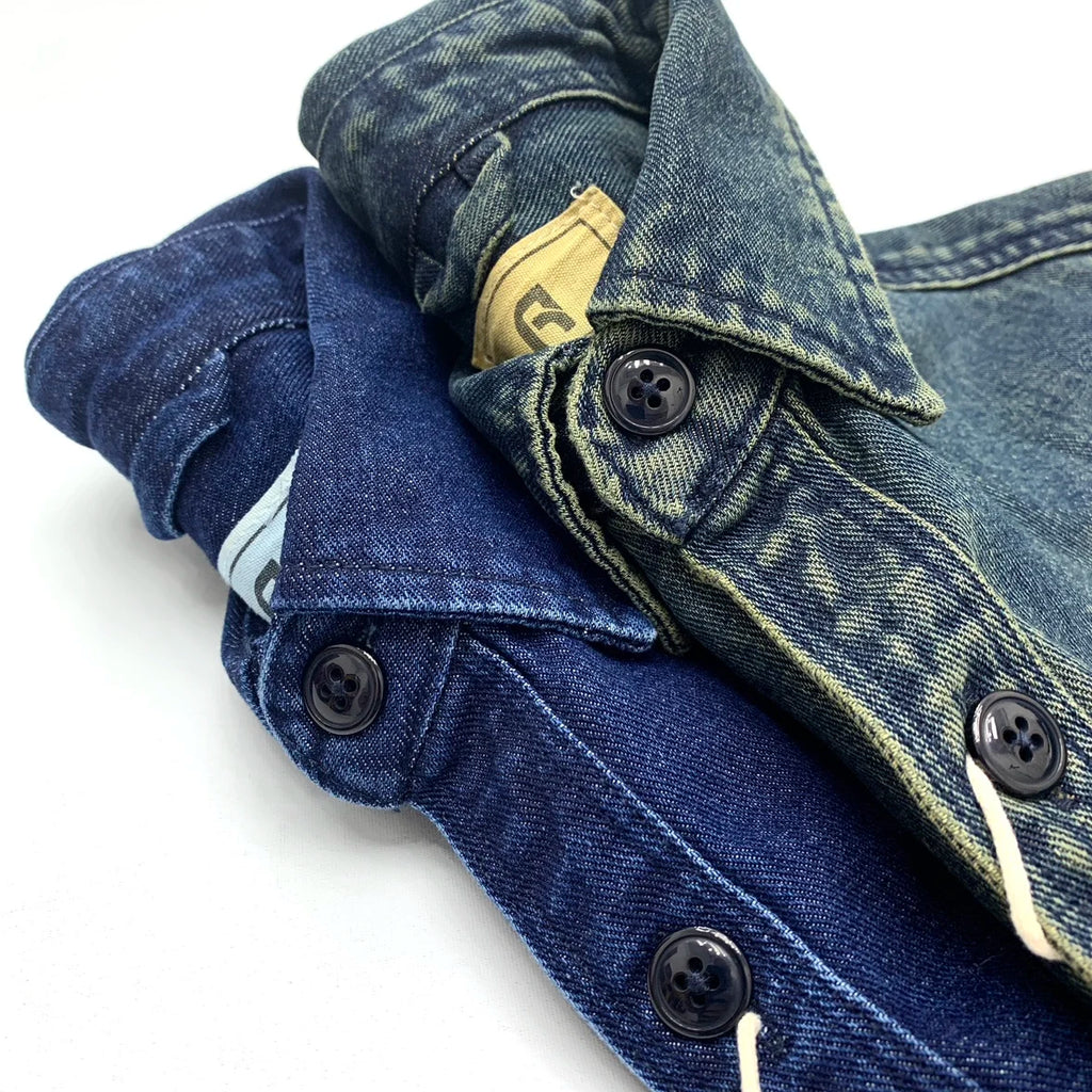 Workwear Denim Jacket Men's Japan Retro Multi Pockets European and American Autumn and Winter Couple Collar Loose Shirt Jacket