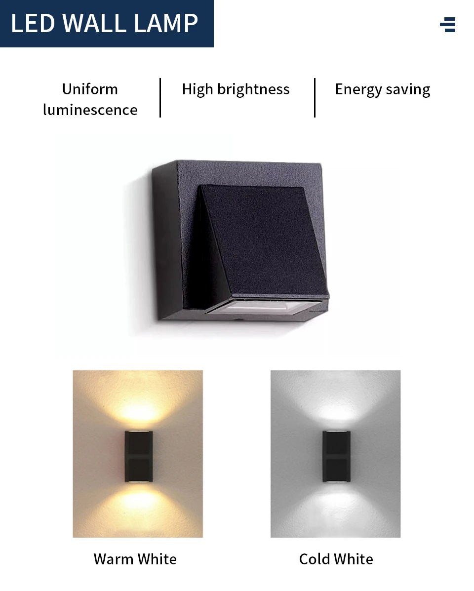 LED Wall Light Outdoor Waterproof IP66 Porch Garden Wall Lamp & Indoor Bedroom Bedside Decoration Lighting Lamp