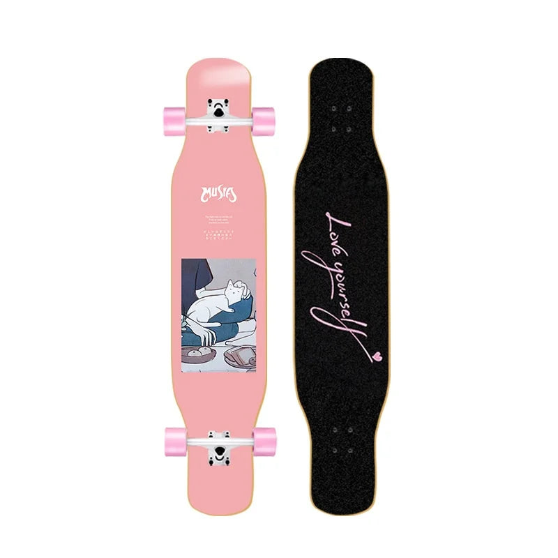 44-inch longboard skateboard for beginners, men, women, adults, professional double-kick dance board, youth maple wood four-whee