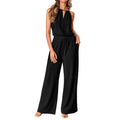 Summer Fashion Retro 2 Piece Set for Women Casual Solid Color Sleeveless Off Shoulder V Neck Top Straight Wide Leg Pants Suits