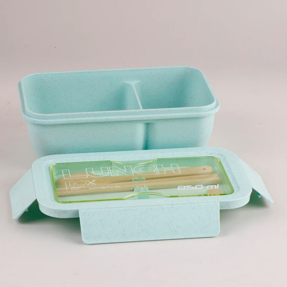 Microwave Lunch Box, Eco-Friendly BPA Free Wheat Straw Bento Box with Chopsticks , Kitchen Food Container ,Soup Can with Spoon