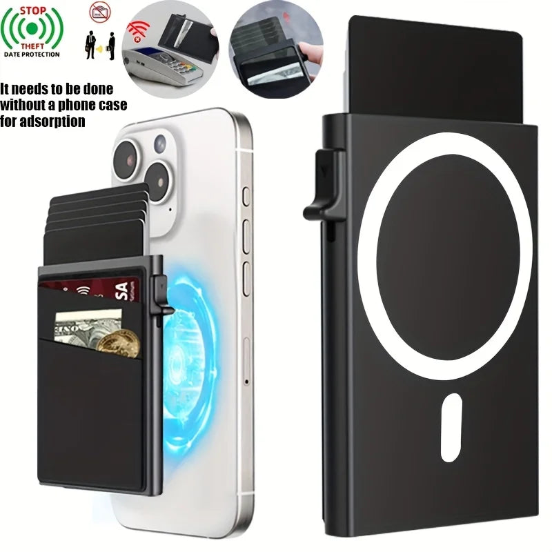 Pop-Up RFID Blocking Card Holder Aluminum Alloy Card Push Bag Large-Capacity Phone Magnetic Metal Box Wallet Men Women Purse