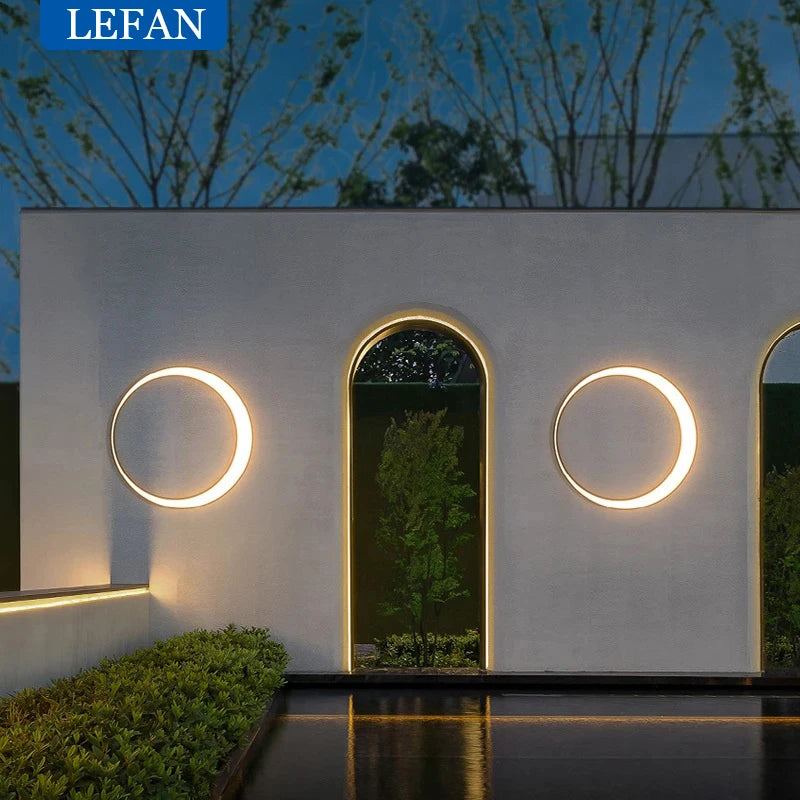 Modern IP65 Waterproof LED Outdoor Wall Light Villa Terrace Garden Street Light Round Moon Background Porch Lamps
