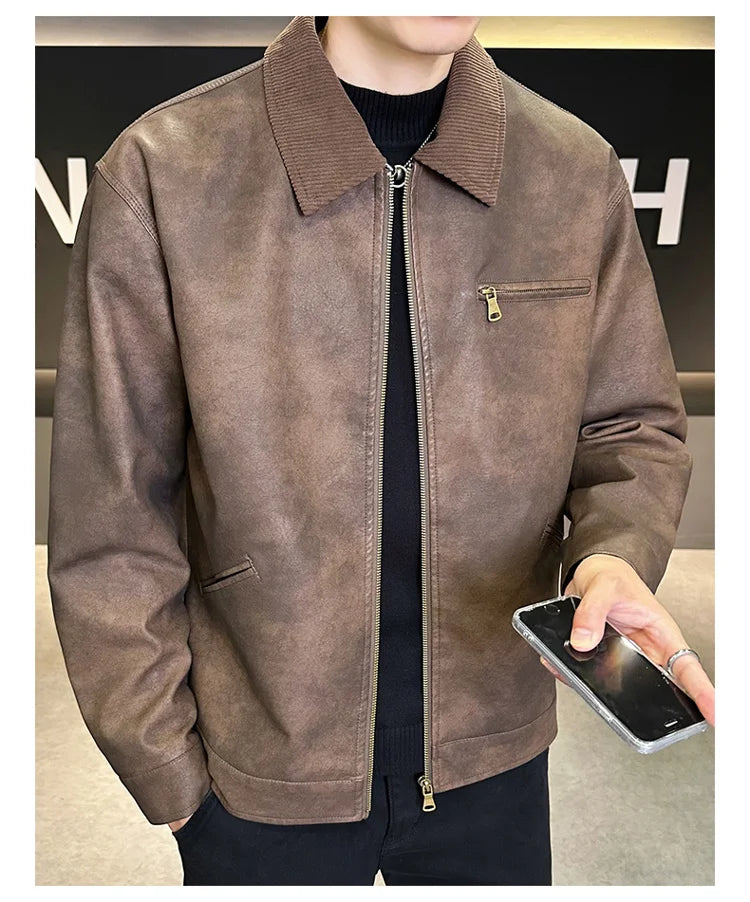 2029  Motorbiker Jacket Men's American Autumn Winter Hip-hop PU Leather Jackets Men Streetwear Racing Motorcycle Wear