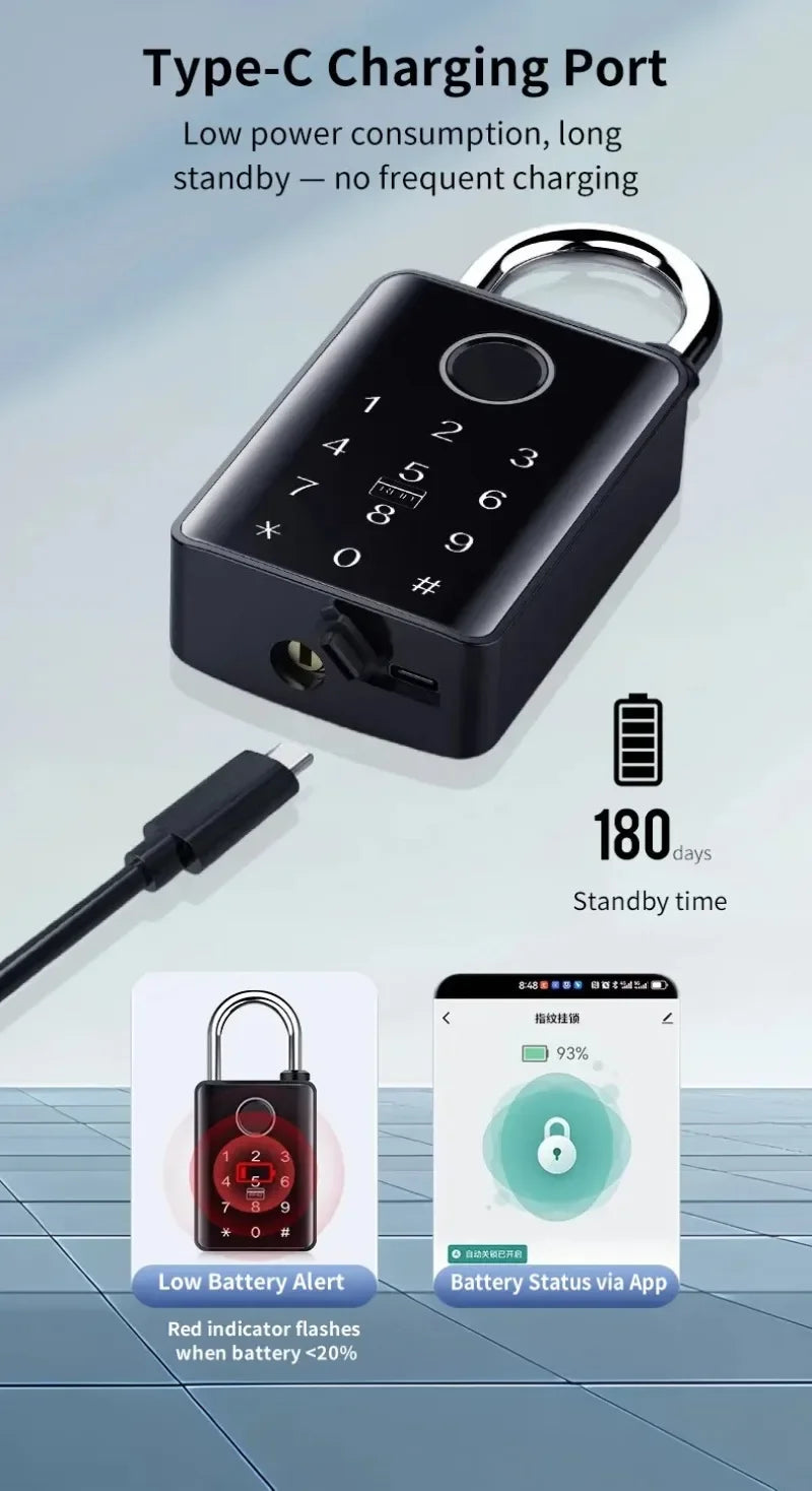 Tuya Smart Door Lock Fingerprint Padlock Password APP Card Key Unlock 7mm 10mm Smart Padlock Waterproof Electronic Lock