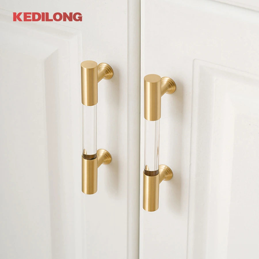 KEDLO European style modern brass acrylic Pull handle kitchen cabinet modern minimalist drawer transparent handle