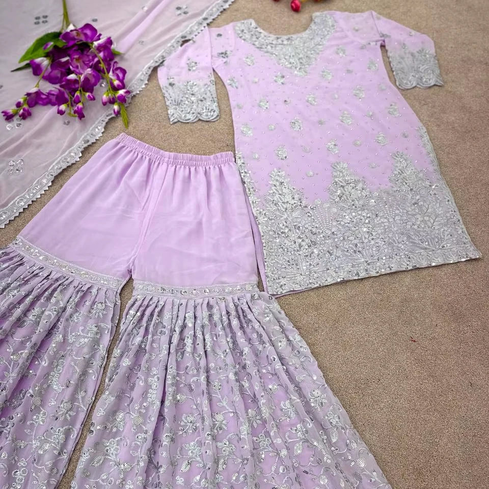 Indian Pakistani Punjabi Sharara Suits Diwali Party Wear Faux Georgette Heavy Embroidery Sequin Work PinkCityBlocks Kurtis
