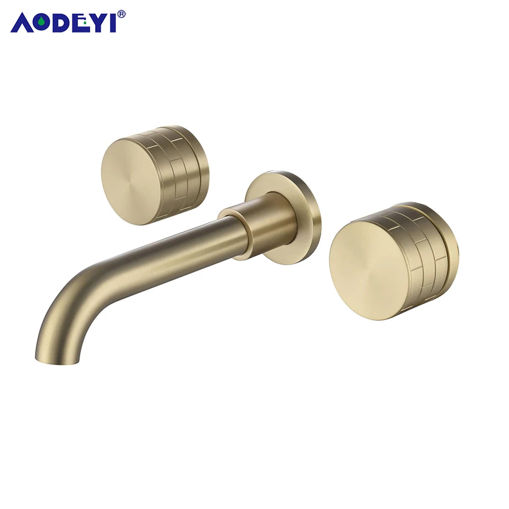 Black Bathroom Faucet Brass Double Lever Wall Mounted Sink Faucets Hot Cold Water Polished Taps Basin Mixer Brushed Gold Tap Set
