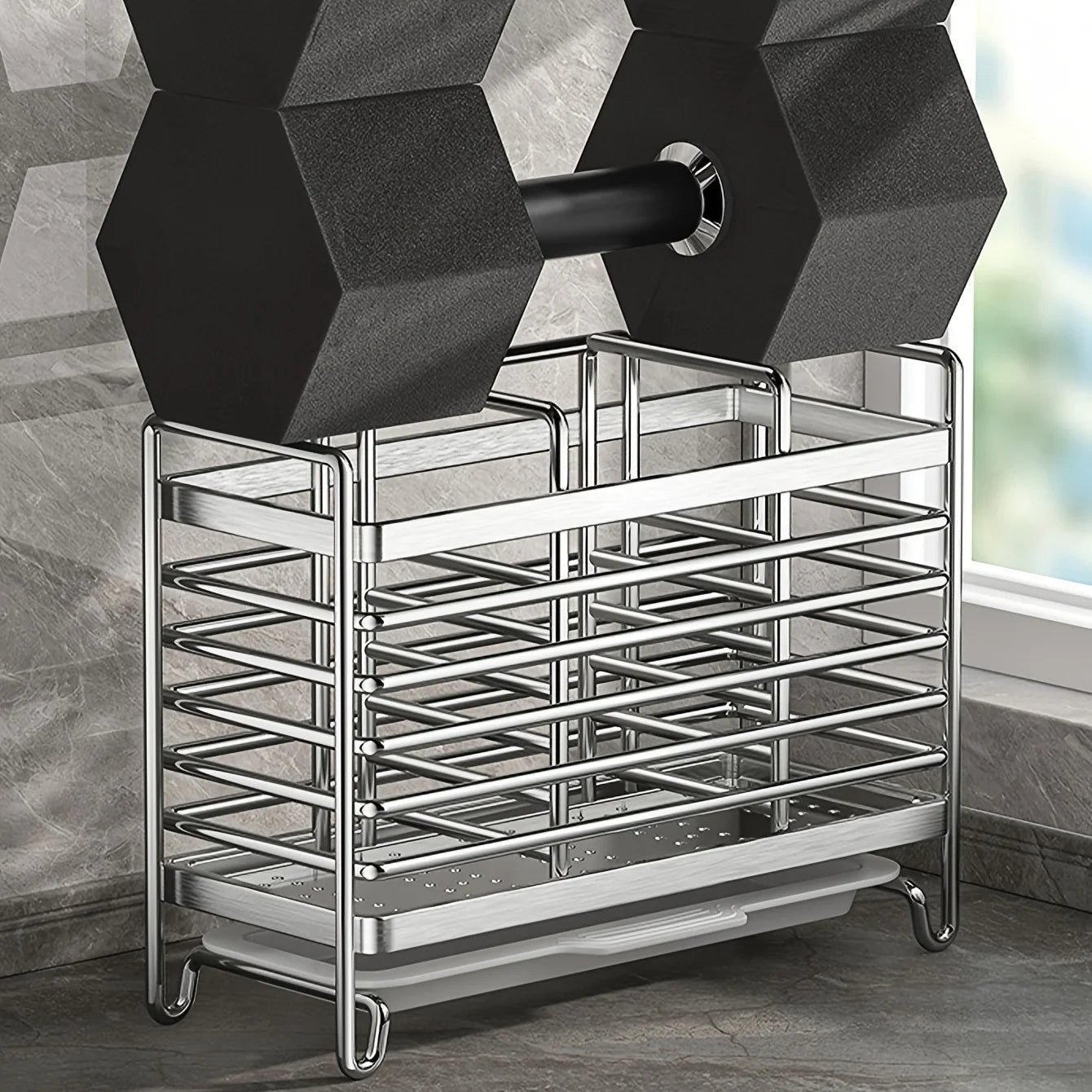 No-Drill Wall-Mounted Utensil Holder Stainless Steel Space-Saving Organizer For Kitchen Cutlery Ideal For Small Spaces