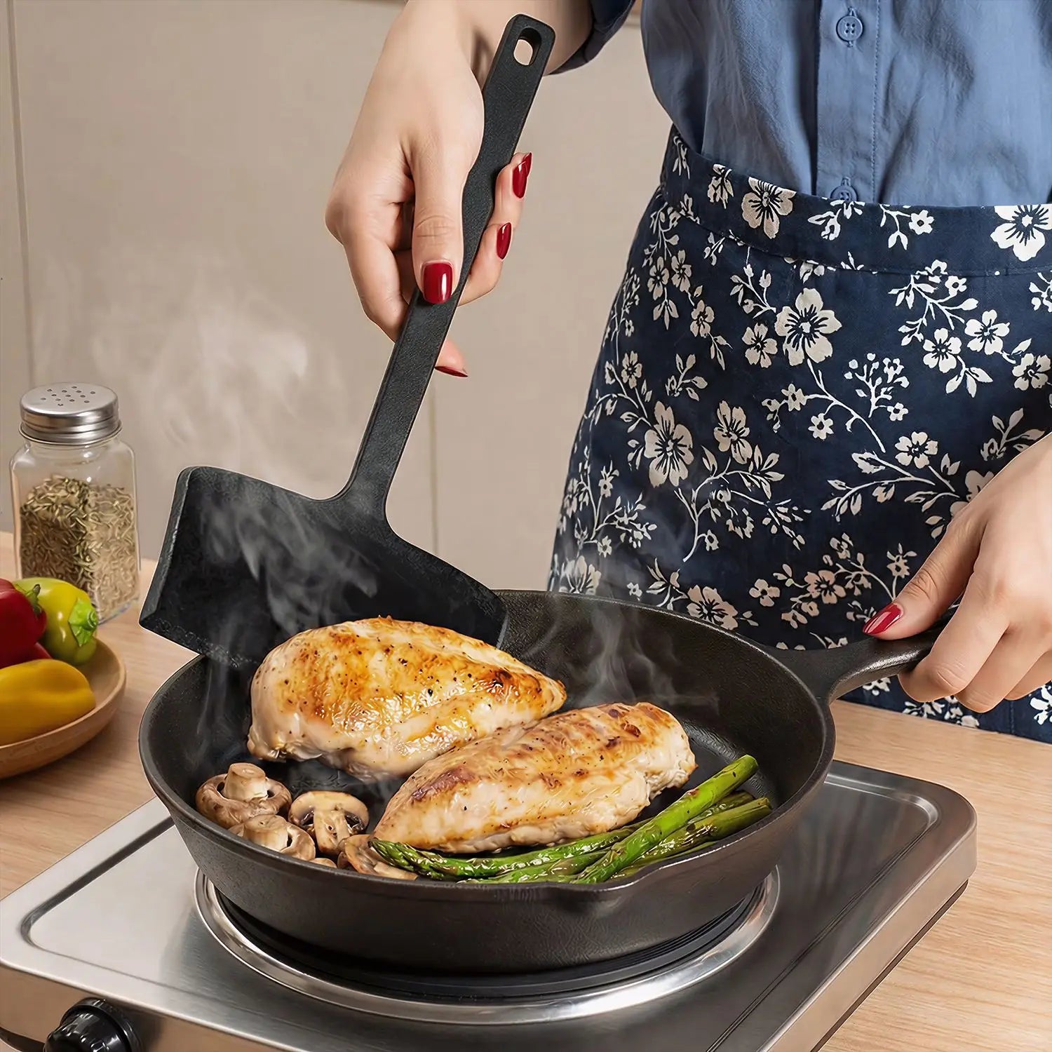 Food Grade Silicone Spatula Non-Stick Pan Safe Heat Resistant Wide Head Cooking Turner Scraper for Baking Frying Kitchen Utensil