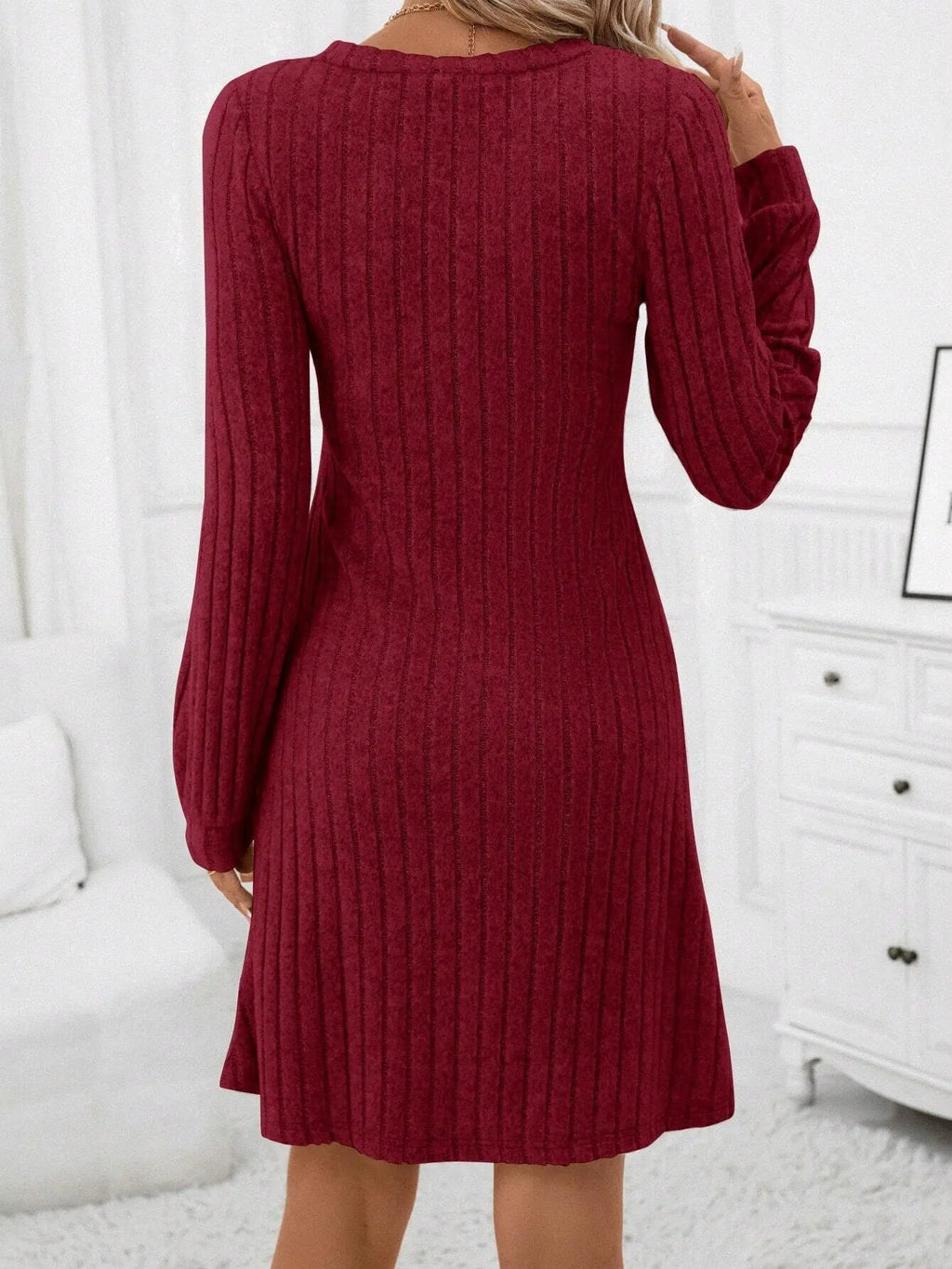 V Neck Long Sleeve Dress, Knitted Dresses for Women, Spring Summer Casual Blouse Top, Pullover Tee Tunic Tops