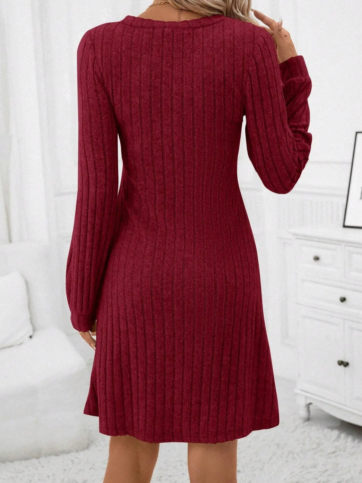 V Neck Long Sleeve Dress, Knitted Dresses for Women, Spring Summer Casual Blouse Top, Pullover Tee Tunic Tops
