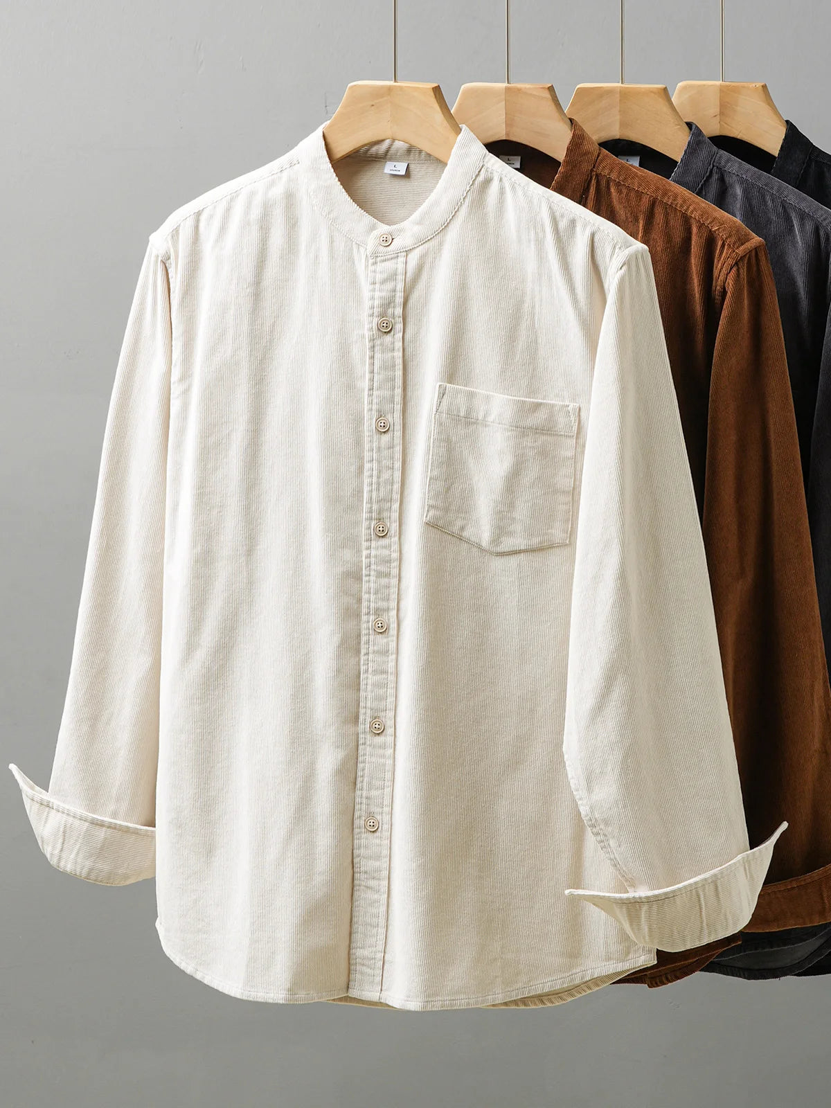 DUKEEN Corduroy Stand Collar Long Sleeve Shirt for Men 100% Cotton Spring and Autumn Casual Men's Clothing