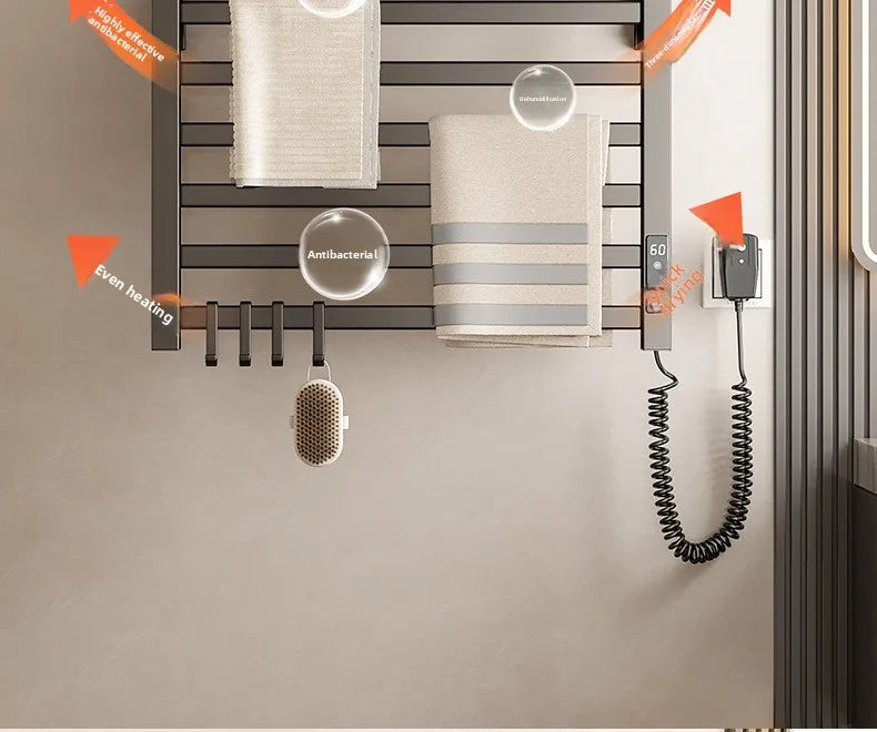 4-layer Intelligent Electric Heated Towel Rack Dryer With Fast Sterilization And Wall Mounted  No drilling required