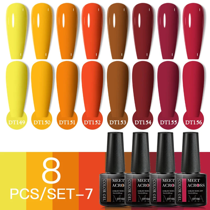MEET ACROSS 6/8Pcs Set Glitter Gel Nail Polish Autumn Winter Nail Art Varnishes Semi Permanent Soak Off UV Gel Kit Nails Lacquer