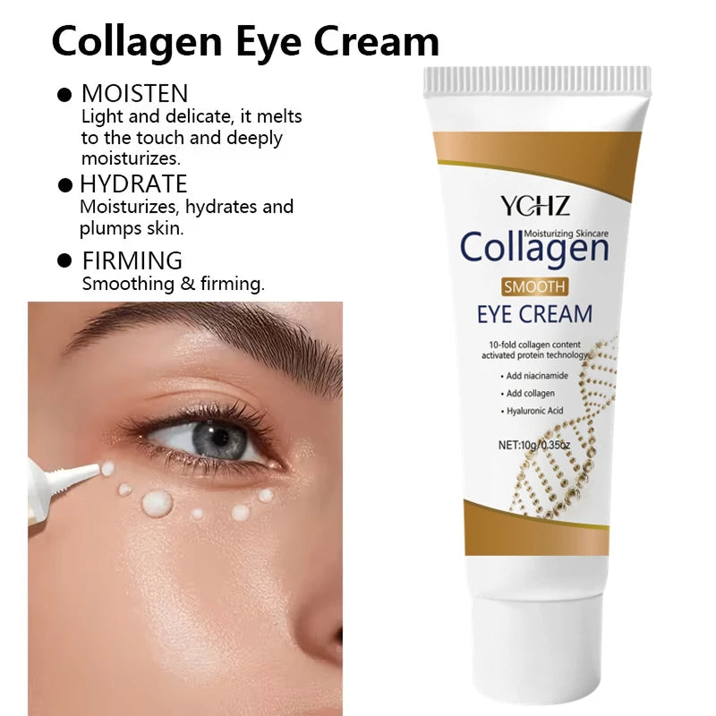Collagen Eye Cream, Rich in Collagen and Hyaluronic Acid, Deeply Moisturizes the Skin Around the Eyes, Hydrates and Firms the Skin, Making It Smooth, Bright, and Elastic. The Texture Is Light, Gentle, and Does Not Irritate th