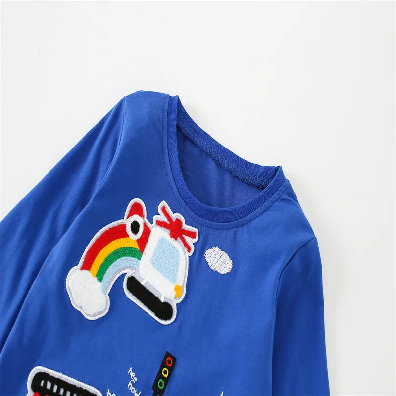 Jumping Meters 2-7T Boys T shirts Cars Embroidery Hot Selling Children's Clothing Long Sleeve Autumn Spring Blouses