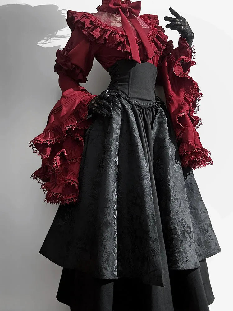 Halloween dress black and red Gothic style long shirt sleeve