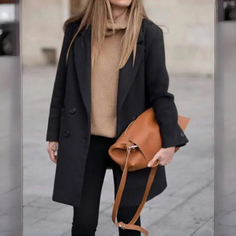 Wool Blends Winter Women's Jacket Lining Elegant Lapel Coat Double Breasted Minimalist Street Women's Jackets