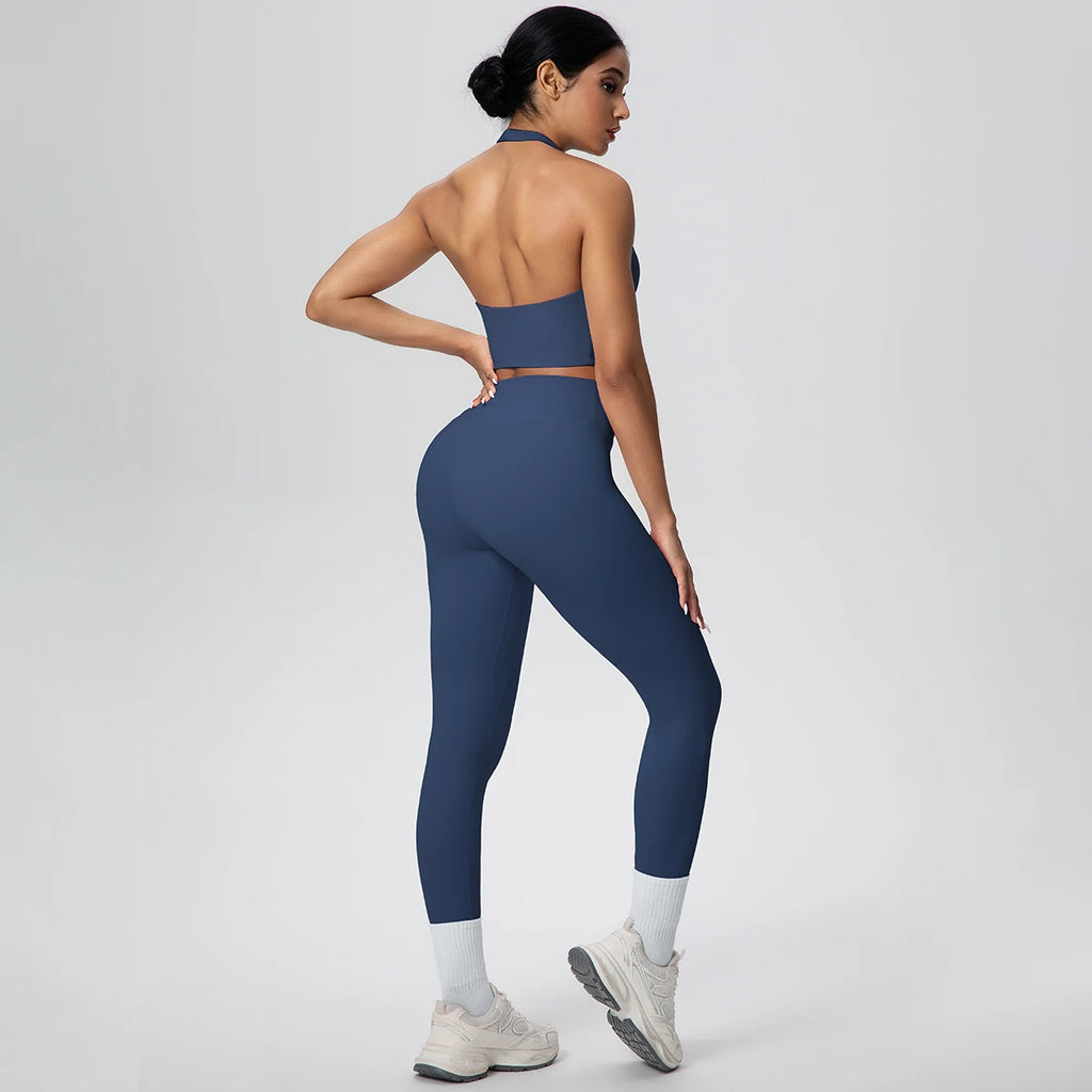 2PCS/set Yoga Set for Woman's Sexy Backless Halter Bra Sports Top Quick Drying Legging Summer Gym Fitness Pants Yoga Set