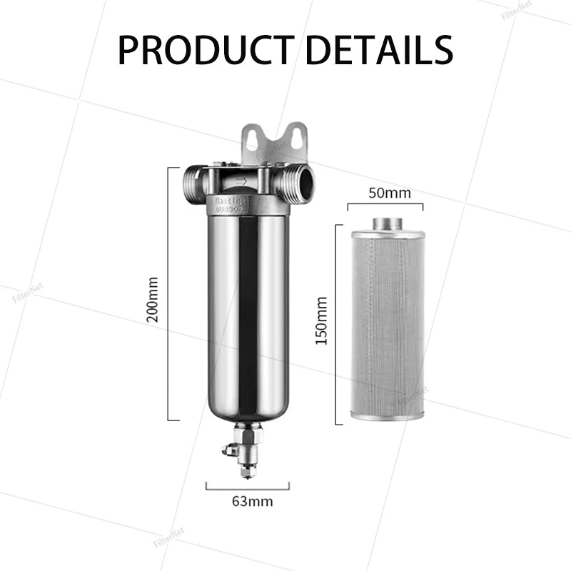 5 Inch Prefilter 304 Stainless Steel Hot Water Filter Housing DN15 DN20 DN25 for High Temperature High Flow Water Filter Housing