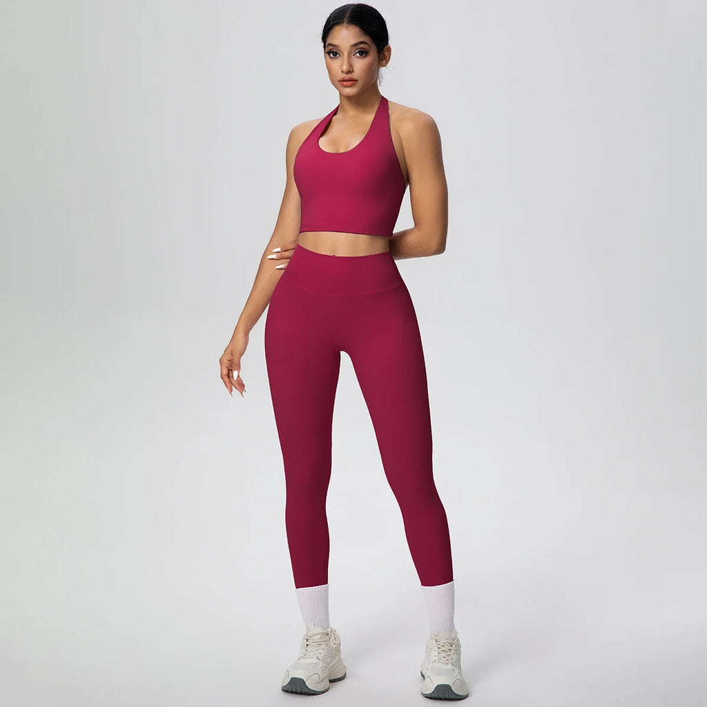 2PCS/set Yoga Set for Woman's Sexy Backless Halter Bra Sports Top Quick Drying Legging Summer Gym Fitness Pants Yoga Set