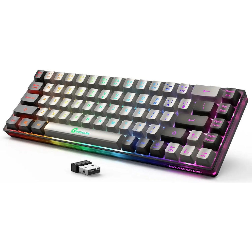 GEODMAER Wireless Gaming Keyboard Rechargeable Backlit Gaming Keyboard 68 Keys English/Spanish Layout 2.4G Keyboard for PC