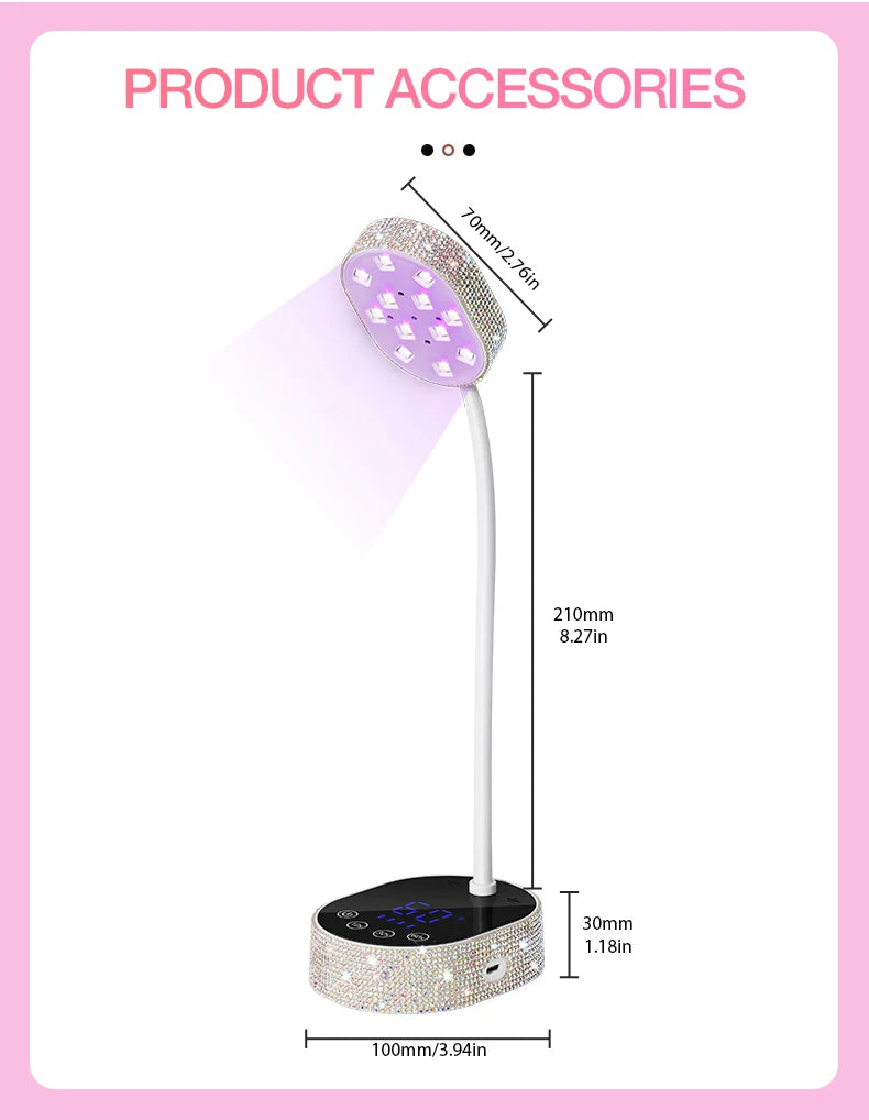 Wireless UV LED Nail Lamp 36W Rechargeable Mini Gel Dryer with Auto Sensor Timer and 360° Rotating Neck for Manicure on the Go