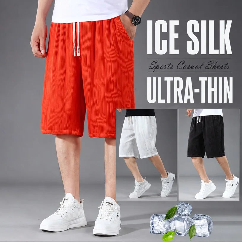 Extra Big Size Men Ice Silk Short Elastic Waist Casual Bermuda Male Summer Cool Icy Plus Large 11XL Loose Fit Stretch Breathable