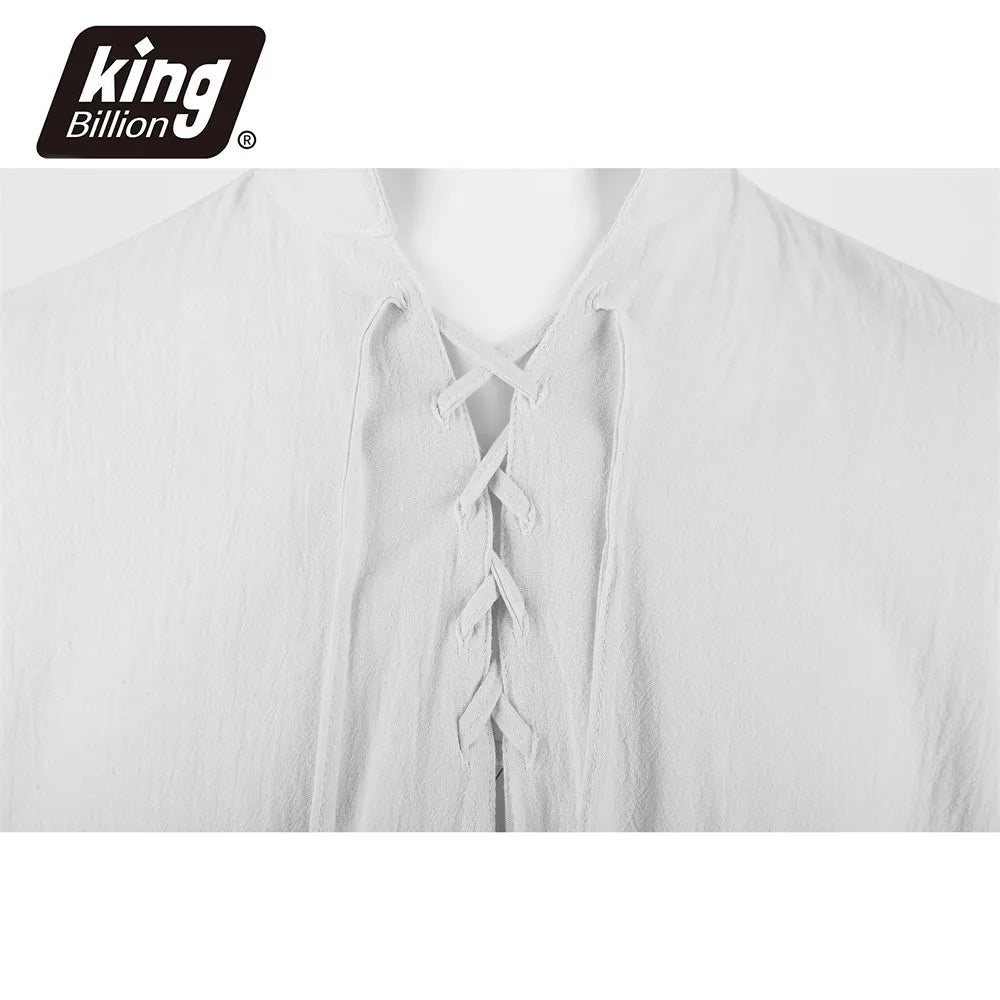 Men's Vintage V-neck T-shirt Cotton Linen Pirate Medieval Viking Gothic Tops Shirts Long Sleeved Cospaly Halloween Party Top