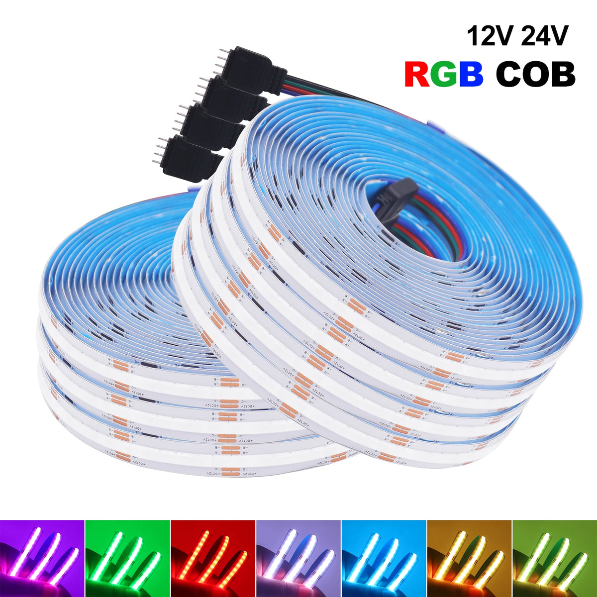 DC 12V 24V RGB COB LED Strip 10mm PCB 576LEDs/m High Density Flexible LED Tape for DIY Living Room Bedroom Decor Lighting