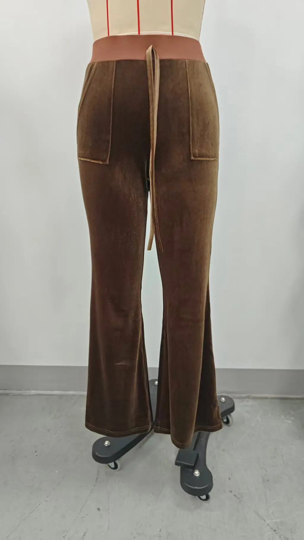 2026 Women's Velvet Trousers Fashion Velvet Solid Color High-Waisted Drawstring Pocket Flared Pant Autumn Winter Casual Pants