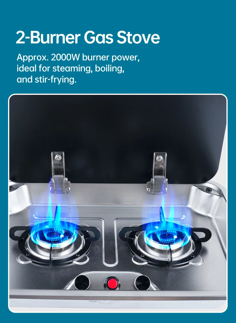 2 Burner Built-in RV Gas Stove Stainless Steel Camper Cooktop for Caravan Trailer Motorhome Van Kitchen