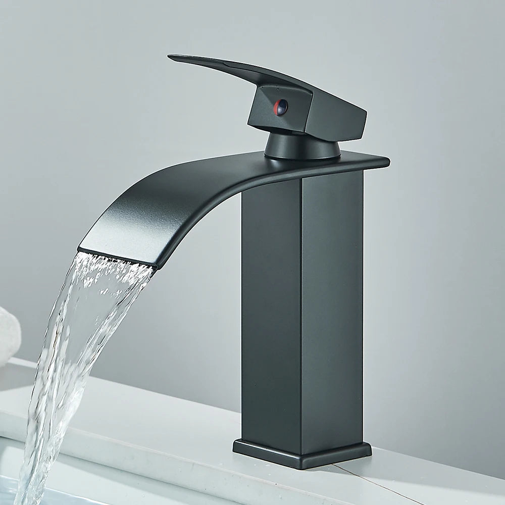 Stainless Steel Waterfall Basin Faucet Kitchen Faucet Sink Mixer Hot Cold Water Basin Crane Tap For Bathroom Wash Mixer Tap Mat