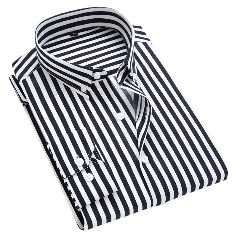 Men's Striped Shirt, Single-breasted Long-sleeved Shirts Autumn New Men Top Red Blue Black Slim Version Male Chemise Asian Size