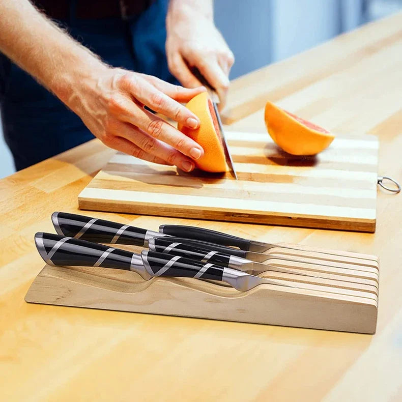 Western Knife Tray Organizer - Wood Knife Organizer - Kitchen Drawer Cutlery Storage Tableware - Container in-drawer Knife Tray