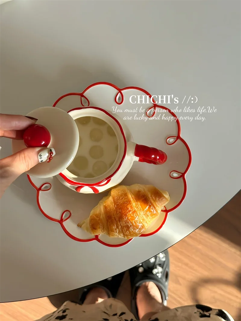Hand-Painted Ceramic Coffee Mug Milk Cup Water Drinking Cup with Lid Underglaze Color  Design China Mugs for Dining