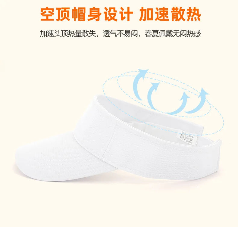 Solid Color Blank Sports Sun Hat Lightweight Breathable Adjustable Empty Top Visor for Golf Running Cycling Beach Summer Outdoo