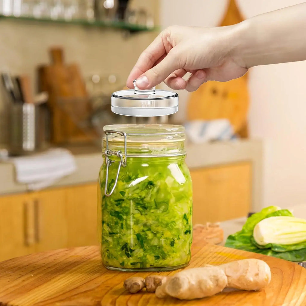 Fermented Glass Weights Clear with Handle Wide Mouth Mason Jar Lid Sealed Kitchen Gadgets Heavy Fermenting Weights Kimchi Making