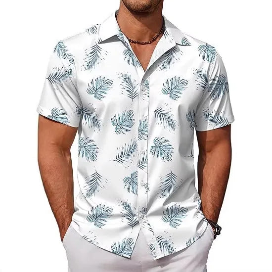 Hawaiian Tropical Plant 3D Print Men's Quick-Drying Shirt, Versatile Thin Beach Shirt for Summer Island Vacations
