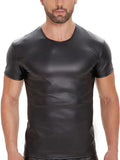 S-5XL Short Sleeve Faux PU Leather T Shirt Men Tights Bodybuilding Hot Muscle Tees Fitness Shapers Cosplay Clubwear Gothic Tops