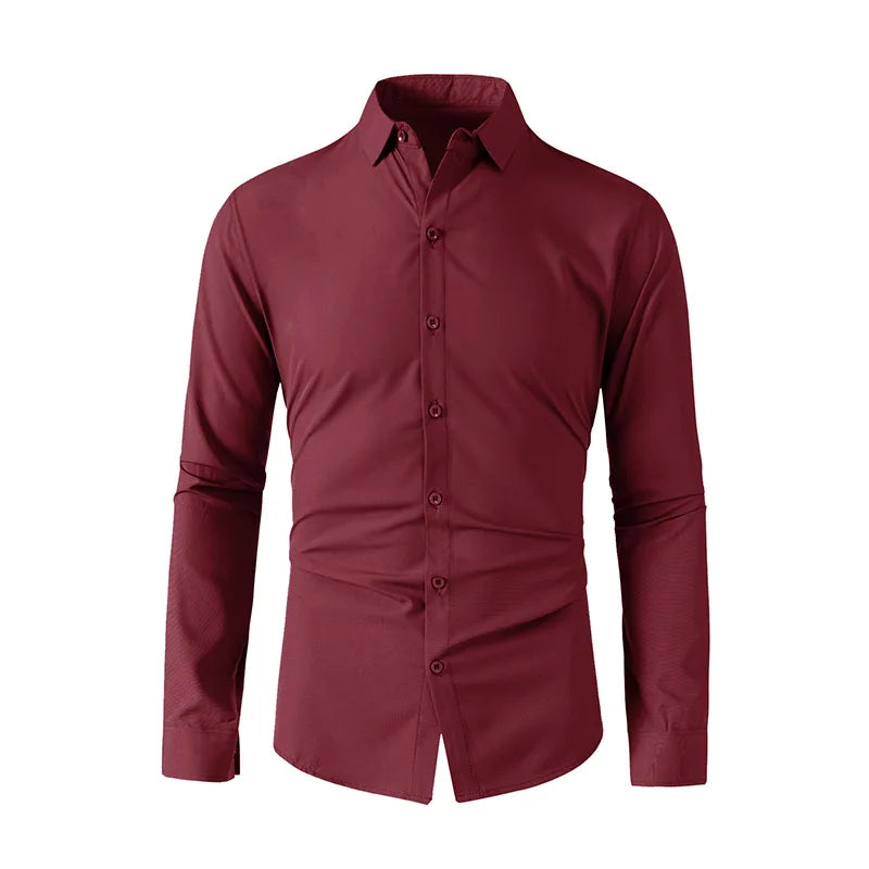 Men's Business Casual Long Sleeve Shirt Solid Color Wrinkle Resistant Comfortable All-Season Versatile Solid Color Top