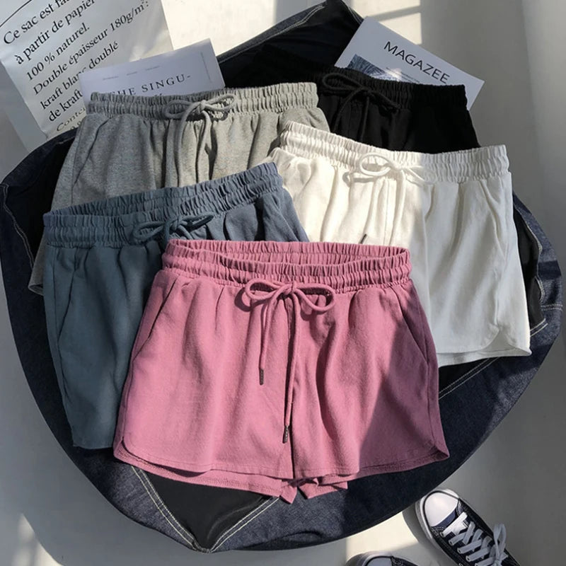 High Waisted Elastic Sports Shorts for Women Loose and Casual Summer New Style Wide Leg Pants Home Sleepwear Trendy