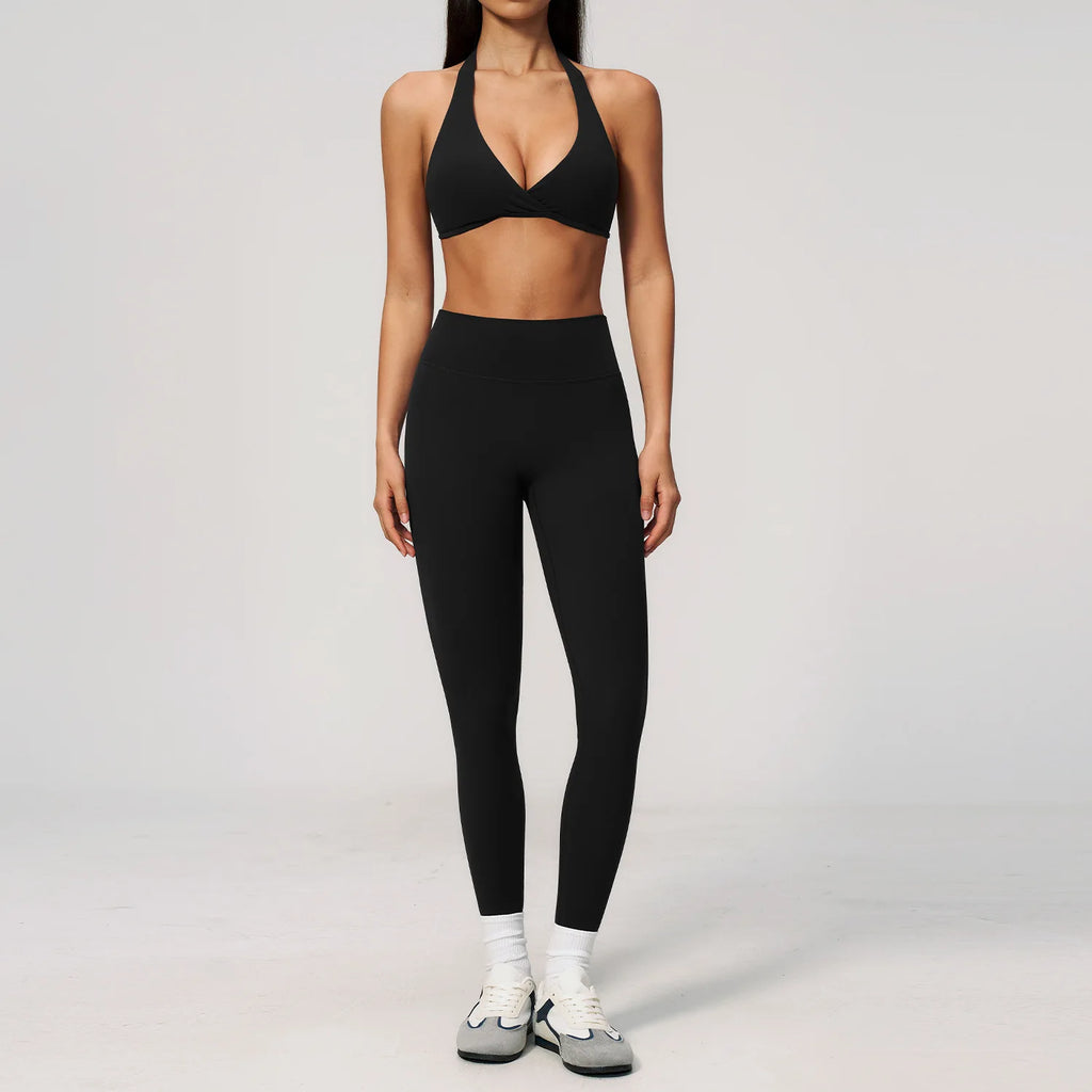 Women Tracksuits 2PCS Yoga Suit Gym Outfits Workout Clothing Deep V Workout Bra High Waist Butt Lift Pants Outdoors Sports Set