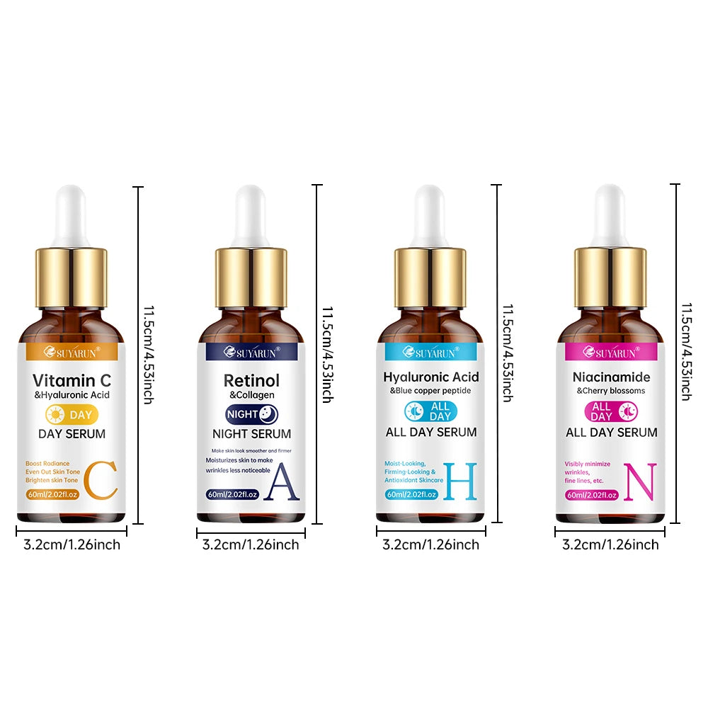 SUYARUN 4-in-1 Face Serum with Retinol, Vitamin C, Hyaluronic Acid & Niacinamide | Anti-Aging, Brightening, Hydrating