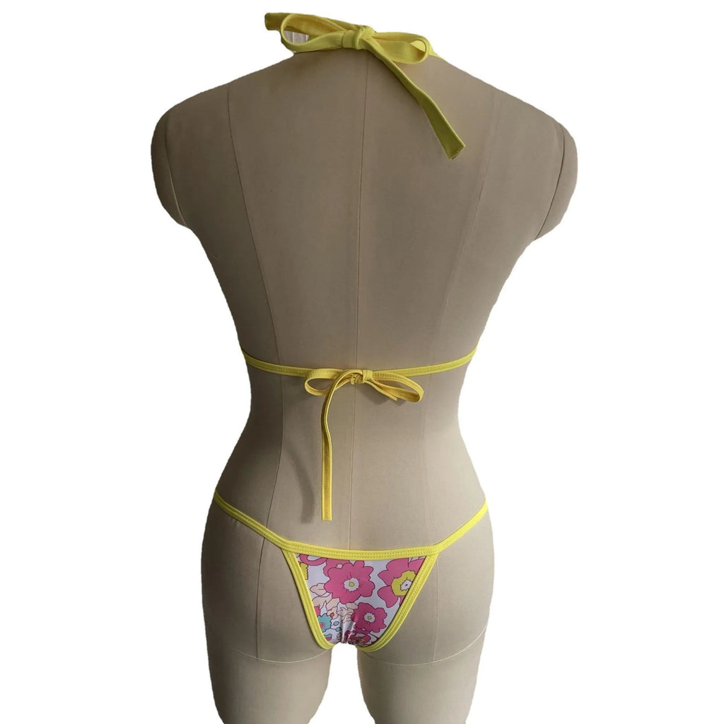 Sexy Bikini Swimsuit Digital Print Two-Piece Women's Triangle Soft Pack Swimwear Trendy Floral Pattern without Shoulder Straps