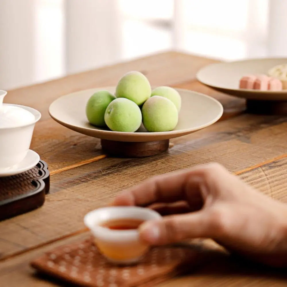 Kitchen Organizer Ceramic Storage Tray Durable Wooden Dessert Tray Reusable Simple Fruit Plate Commercial