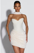 Temperament Beveled Edge with Scarf Splicing Tube Top Spice Girl Dress